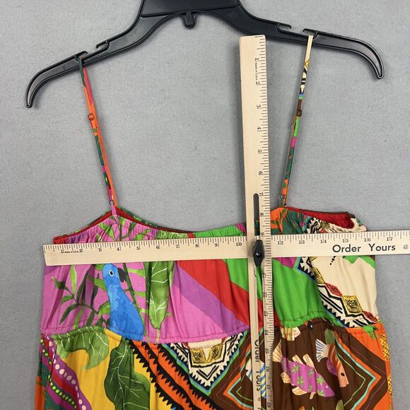 Farm Rio Dress Womens Large Bright Palila Fringed Midi Tropical Boho Beaded Loud - Picture 14 of 16